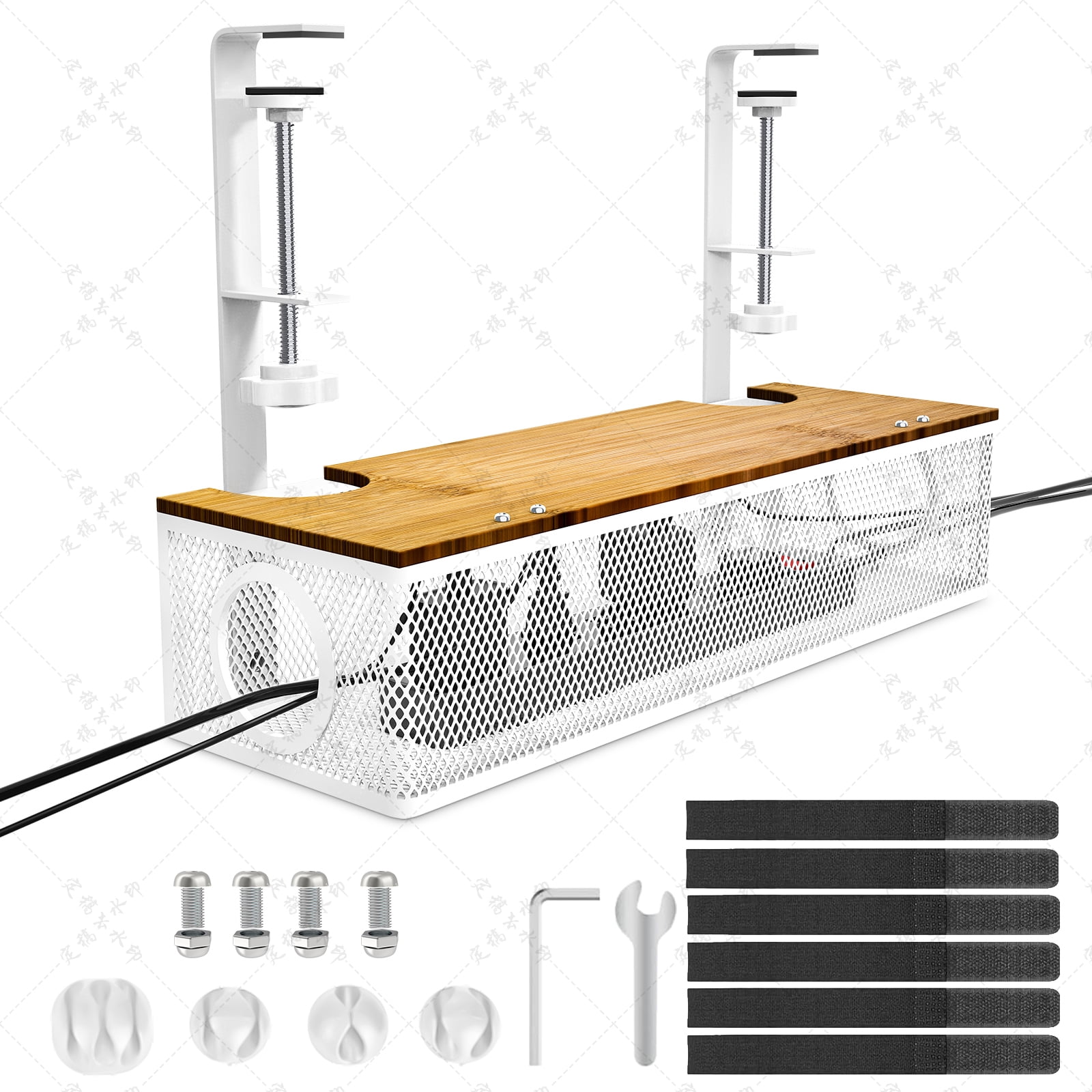 No Drilling Under Desk Cable Management Box Tray with Metal Under Desk ...