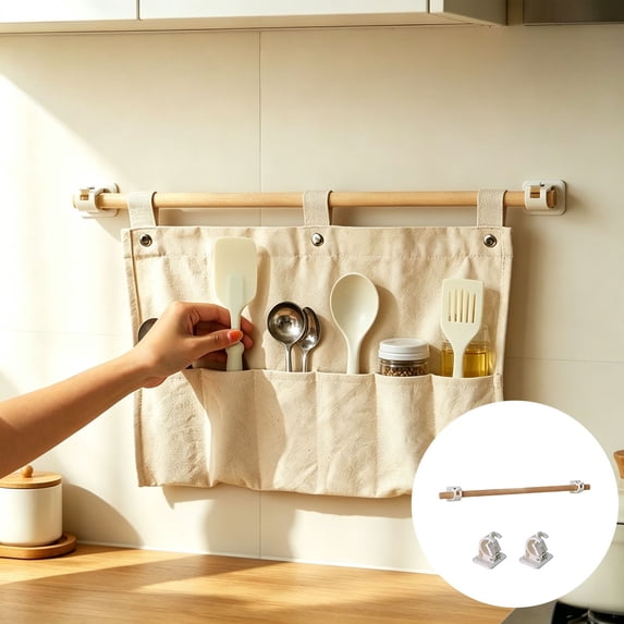 No Drilling Wall Hanging Storage Organizer with Pockets Hanging Wall Mount Bag for Kitchen Utensils Bathroom Bedroom RV