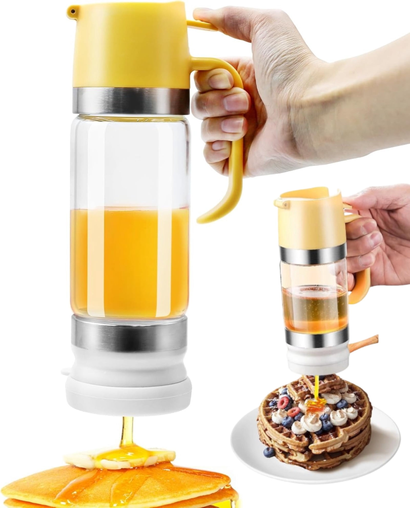 No-Drip Glass Honey Dispenser 10 OZ - Honey Jar with Handle Base, Syrup Dispenser for Maple Syrup Coffee Tea, Mess-Free Container for Pancakes