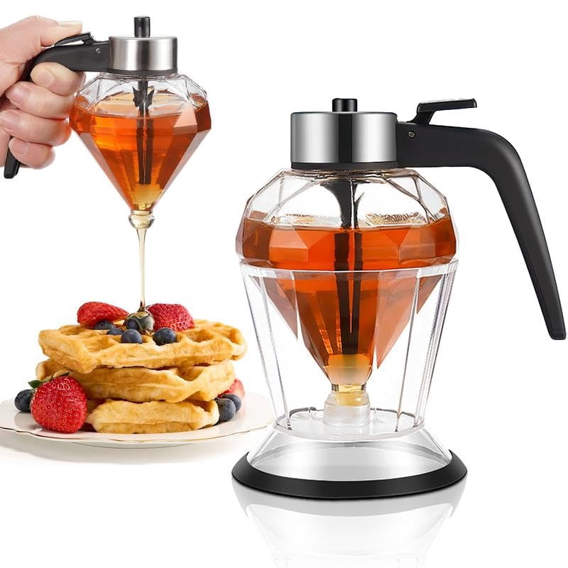 No-Drip Glass Honey Dispenser with Plastic Stand Bee Decorative Honey Storage Jar, Syrup Dispenser for Honey, Syrup - 8 oz-glass food containers for kitchen,best gift