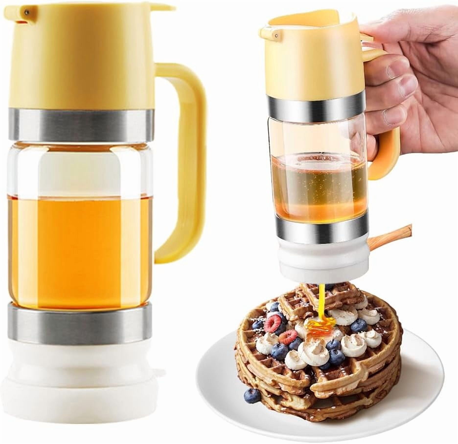 No-Drip Honey Dispenser, 2026 Upgraded Glass Honey Dispenser, Honey Dispensers No Drip Glass, Maple Syrup Dispenser, 9 OZ Honey Jar with Handle, Syrup Dispenser for Coffee, Tea (Yellow)