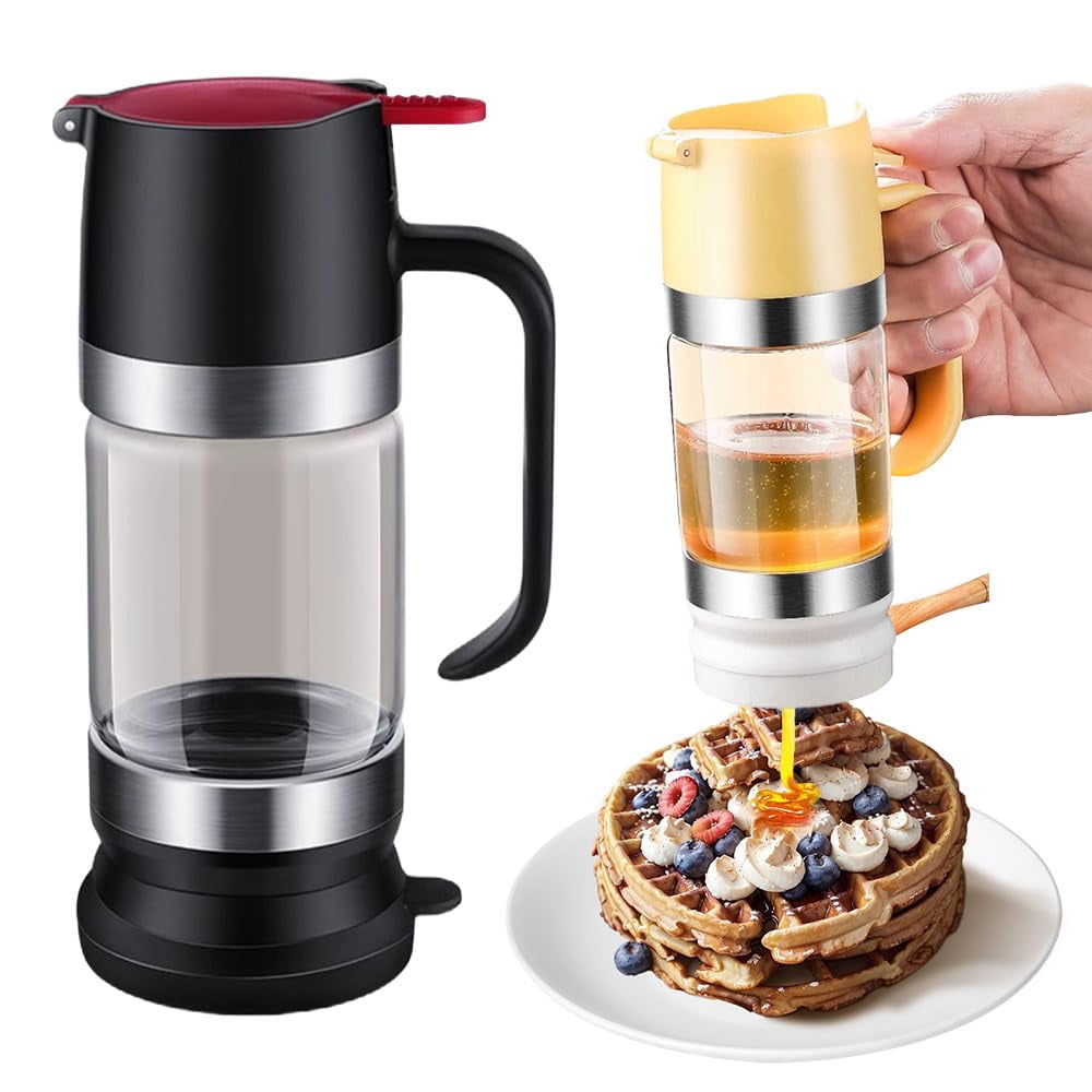 No-Drip Honey Dispenser,Honey Dispenser No Drip with Base, Maple Syrup Dispenser, 9 OZ Honey Jar with Handle, Syrup Dispenser for Coffee, Tea