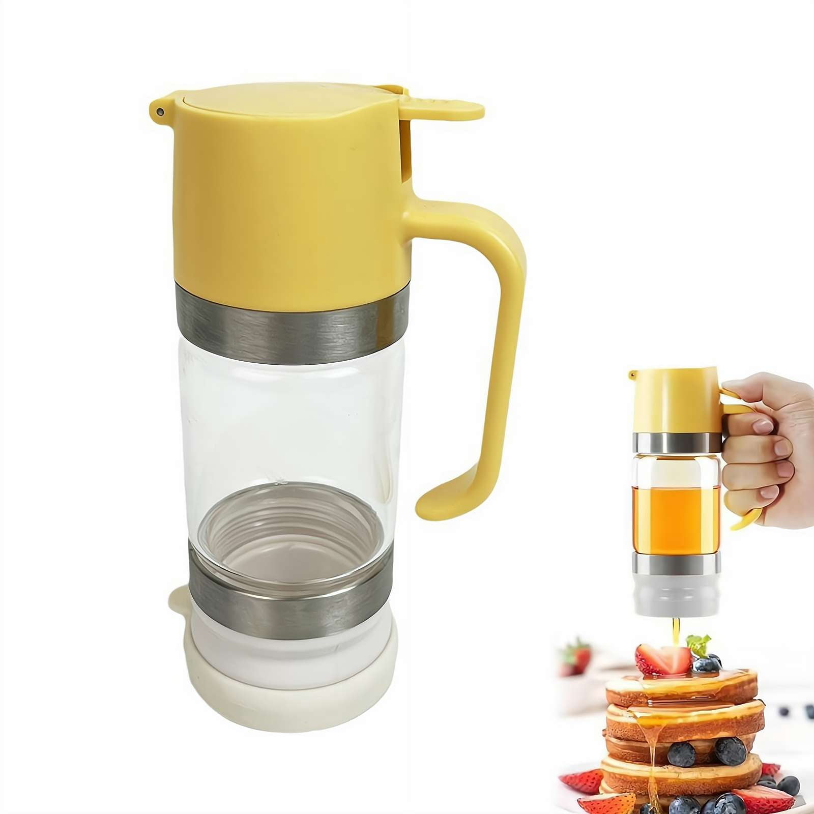 No-Drip Honey Dispenser, Honey Dispensers No Drip Glass, Maple Syrup Dispenser, 11.8 OZ Honey Jar with Handle