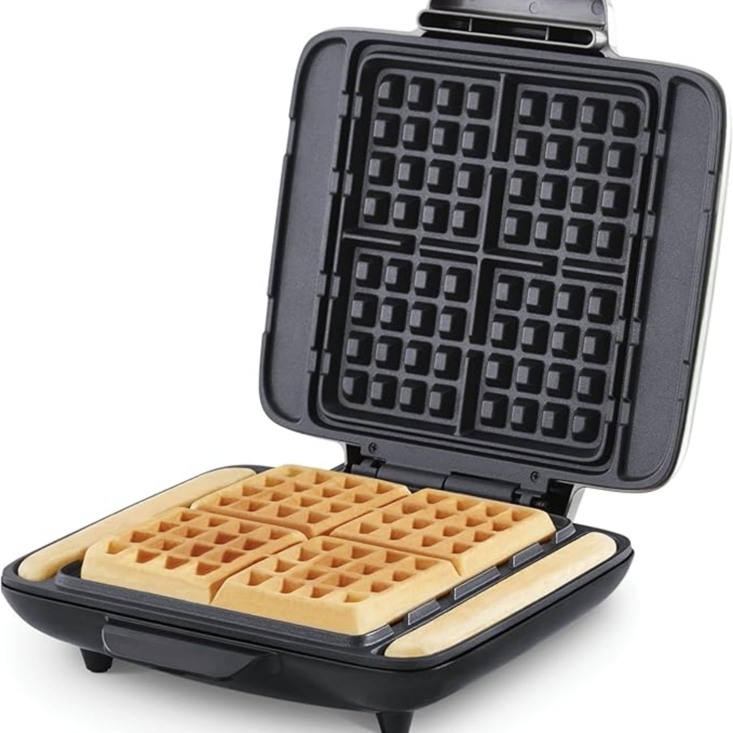 No-Drip Waffle Maker - Makes Four Waffles at Once for Hassle-Free Breakfasts - Dual Nonstick Heating Plates & Quick Heat-Up System - Easy-Release Surface - Silver