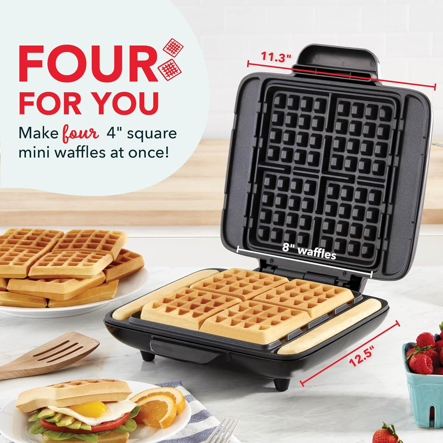 No-Drip Waffle Maker - Makes Four Waffles at Once for Hassle- Breakfasts