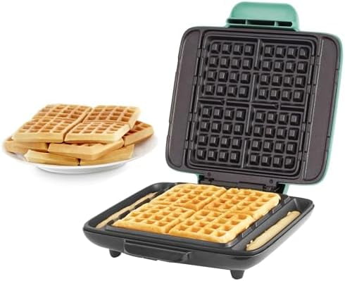 No-Drip Waffle Maker: Waffle Iron 1200W + Waffle Maker Machine For Waffles, Hash Browns, or Any Breakfast, Lunch, & Snacks with Easy Clean, Non-Stick + Mess Free Sides - Aqua