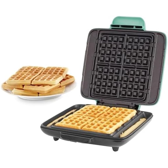 No-Drip Waffle Maker: Waffle Iron 1200W + Waffle Maker Machine For Waffles, Hash Browns, or Any Breakfast, Lunch, & Snacks with Easy Clean, Non-Stick + Mess Free Sides - Aqua