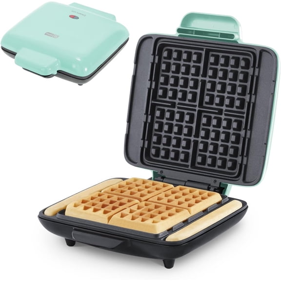 No-Drip Waffle Maker: Waffle Iron 1200W + Waffle Maker Machine For Waffles, Hash Browns, or Any Breakfast, Lunch, & Snacks with Easy Clean, Non-Stick + Mess Free Sides - Aqua
