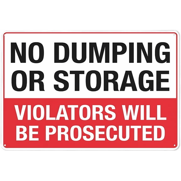 No Dumping Or Storage Sign - 8"x12" Reflective Aluminum Metal Warning Signage With Symbol For Indoor Outdoor Use, Dumpster Area, Storage Restriction