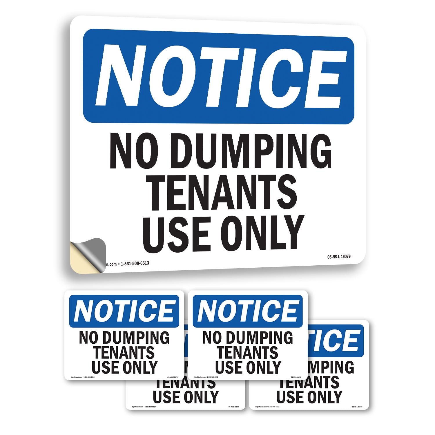 No Dumping Tenant Use Only OSHA Notice Vinyl Decal Label 18 Inch x 12 ...
