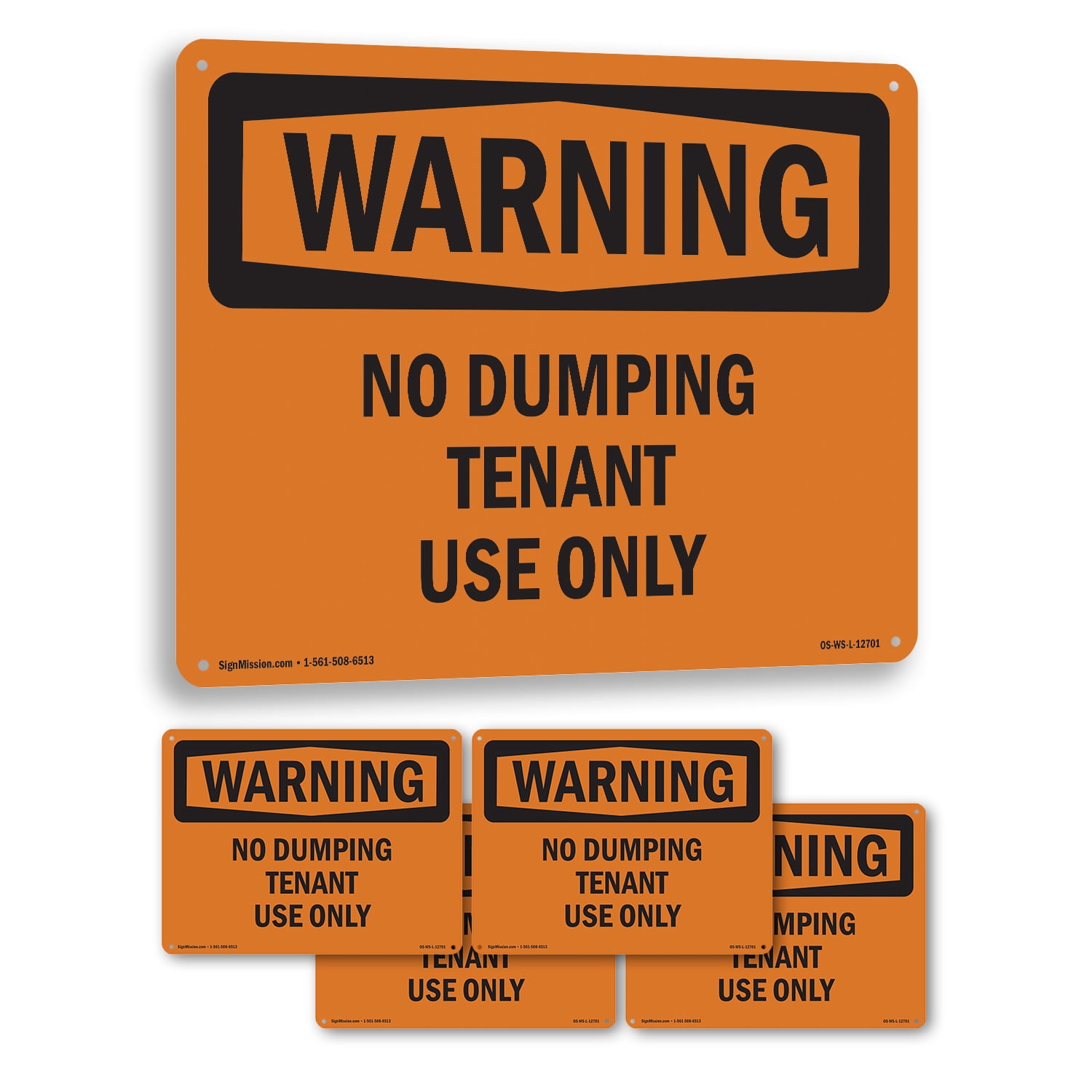 No Dumping Tenant Use Only OSHA WARNING Rigid Plastic Sign 24 Inch x 18 ...