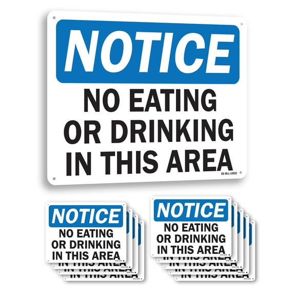 No Eating or Drinking in this Area OSHA Notice Rigid Plastic Sign 24 Inch x 18 Inch - 10 Pack