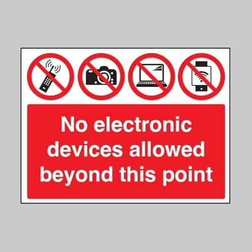 No Electronic Devices Allowed Beyond this Point - Safety Sign - 8"x12" Metal Sign - Tin Warning Plaque for Indoor & Outdoor Use