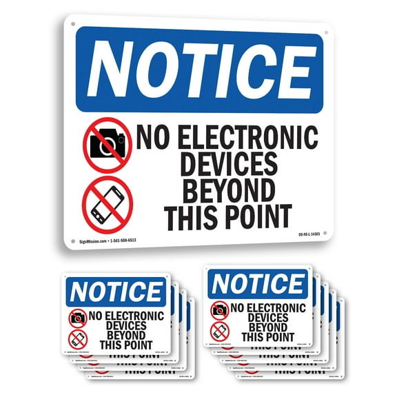No Electronic Devices Beyond OSHA Notice Aluminum Sign 10 Inch x 7 Inch - 10 Pack