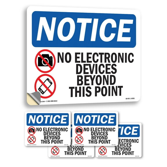 No Electronic Devices Beyond With Symbol OSHA Notice Vinyl Decal Label 24 Inch x 18 Inch - 5 Pack