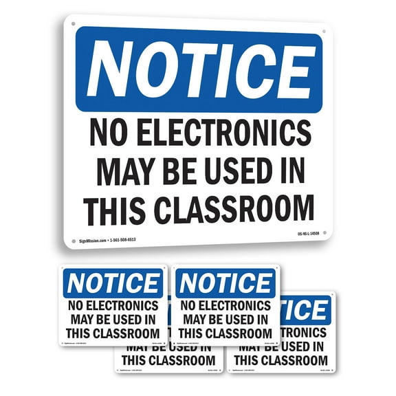 No Electronics May Be Used In This Classroom OSHA Notice Aluminum Sign 18 Inch x 12 Inch - 5 Pack