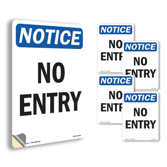 No Entry OSHA Notice Vinyl Decal Label 5 Inch x 3.5 Inch - 5 Pack