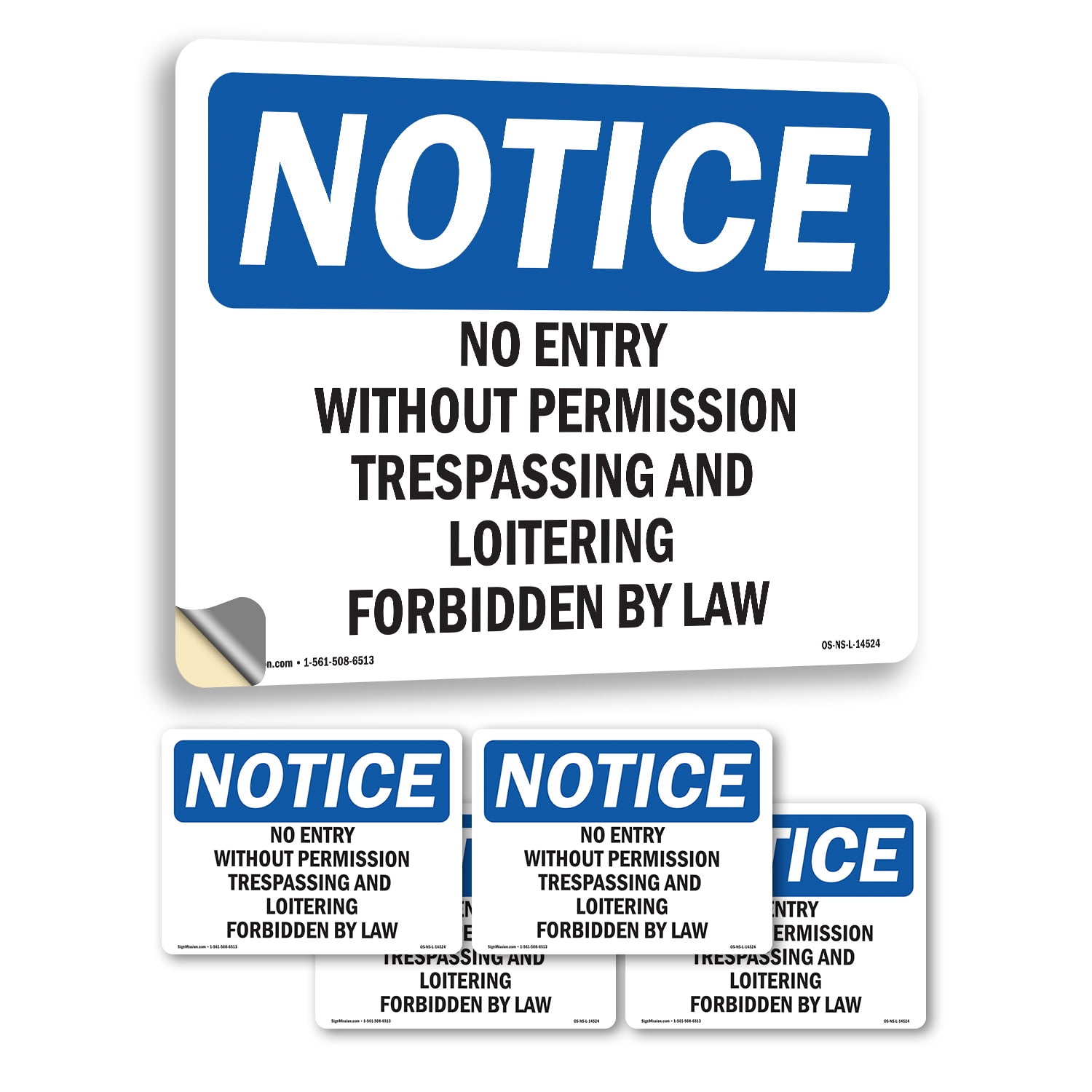 No Entry Without Permission Trespassing OSHA Notice Vinyl Decal Label ...