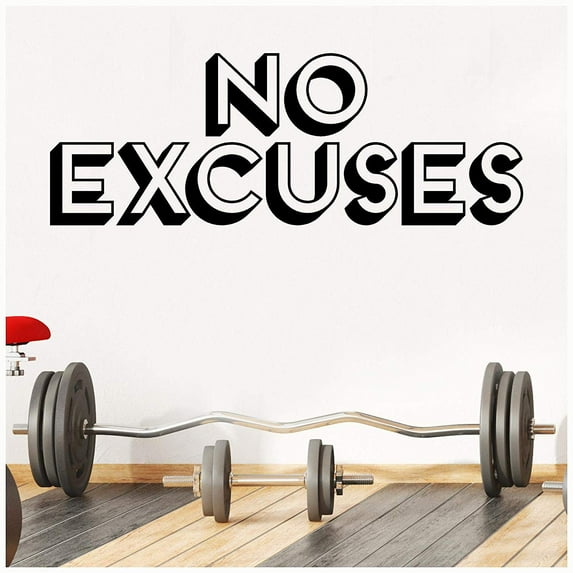 No Excuses Shadow Motivational Vinyl Lettering Wall Decal Sticker Home Gym Decals Decor Size: 20.5" H x 60" L - Color: Black