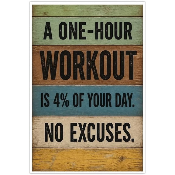 No Excuses Workout Canvas Wall Art, Inspirational Gym Quote Print, Vintage Wood Style Fitness Home Decor