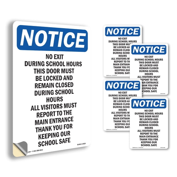 No Exit During School Hours This OSHA Notice Vinyl Decal Label 5 Inch x 3.5 Inch - 5 Pack