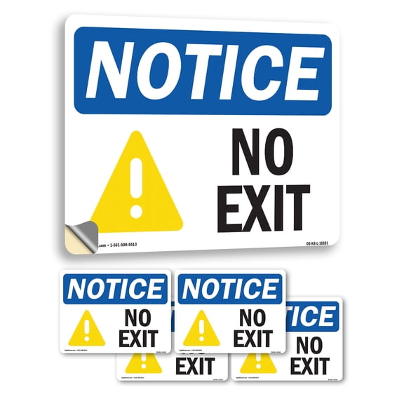 No Exit OSHA Notice Vinyl Decal Label 7 Inch x 5 Inch - 5 Pack