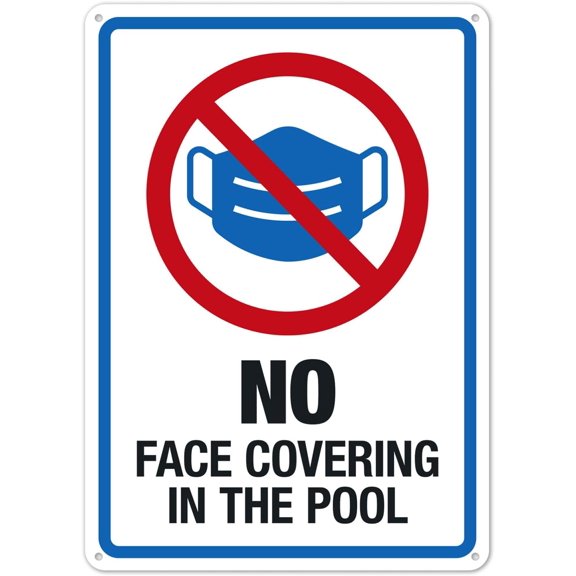 No Face Covering In The Pool Sign, Pool Metal Sign 12X8 Inches