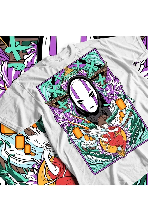 No-Face Spirited Away T-shirt, Ghibli Chihiro Haku Anime Gift Shirt, All Size