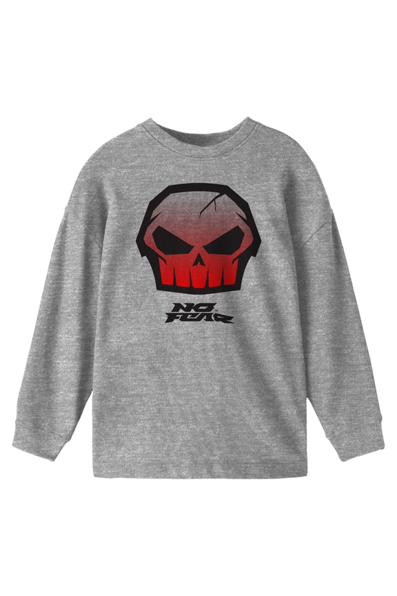 No Fear Cracked Skull Crew Neck Long Sleeve Youth Athletic Heather Tee-XL