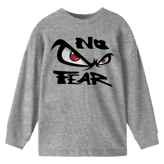 No Fear Eyes Logo Crew Neck Long Sleeve Youth Athletic Heather Tee-XL