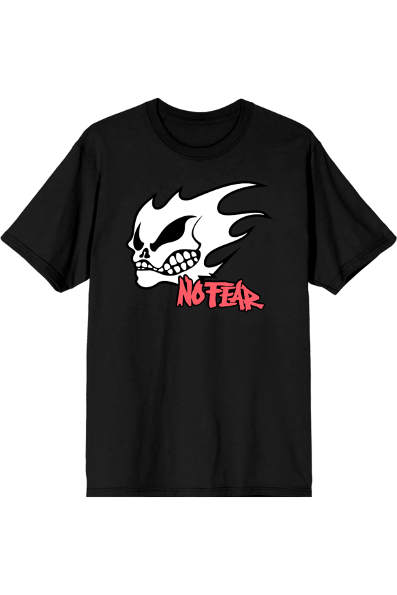 No Fear Fire Skull Logo Adult Black Crew Neck Short Sleeve Tee-Large