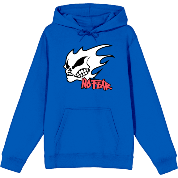 No Fear Fire Skull Logo Adult Blue Long Sleeve Hoodie-Medium