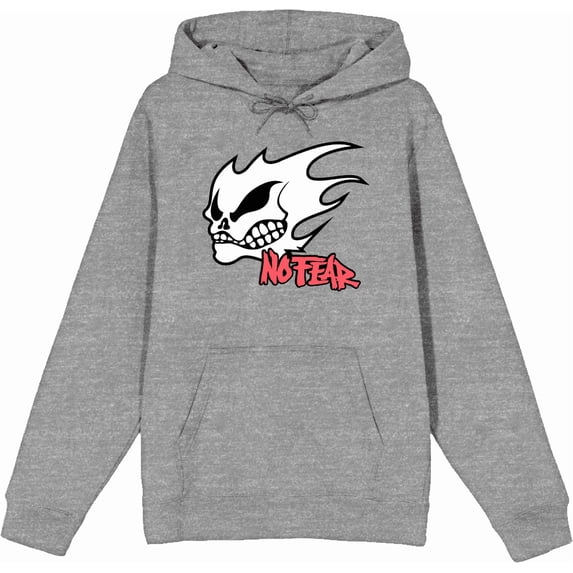 No Fear Fire Skull Logo Adult Heather Gray Long Sleeve Hoodie-Medium