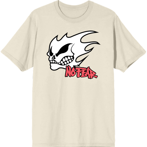 No Fear Fire Skull Logo Adult Natural Crew Neck Short Sleeve Tee-3XL