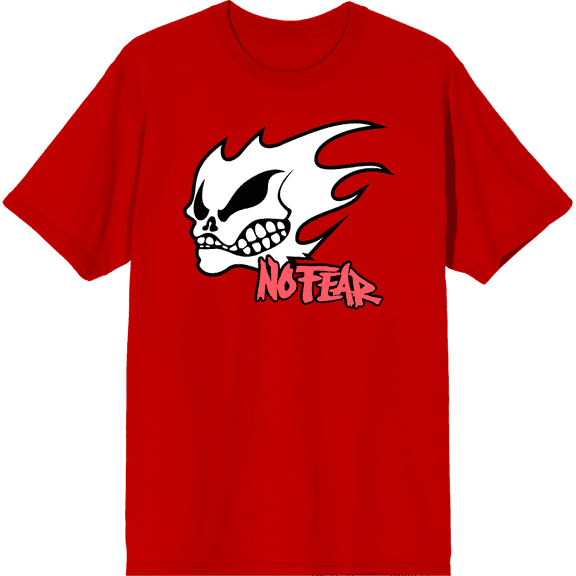 No Fear Fire Skull Logo Adult Red Crew Neck Short Sleeve Tee-Large