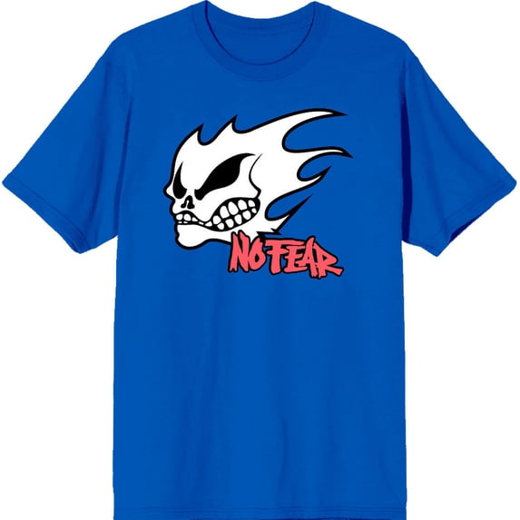 No Fear Fire Skull Logo Adult Royal Blue Crew Neck Short Sleeve Tee-Large