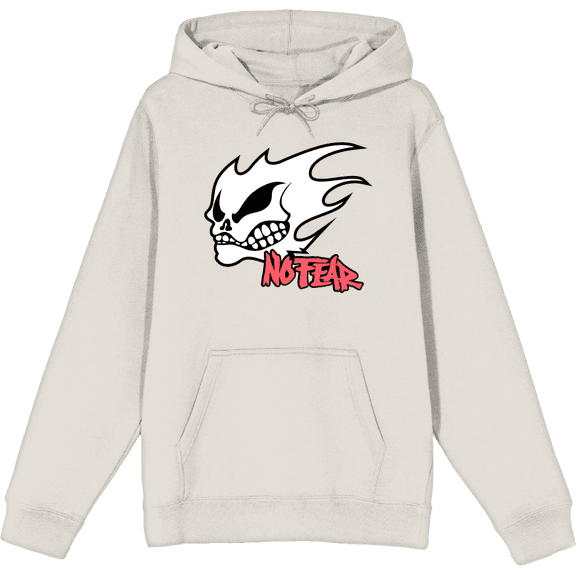 No Fear Fire Skull Logo Adult Sand Long Sleeve Hoodie-Large