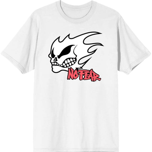 No Fear Fire Skull Logo Adult White Crew Neck Short Sleeve Tee-Small