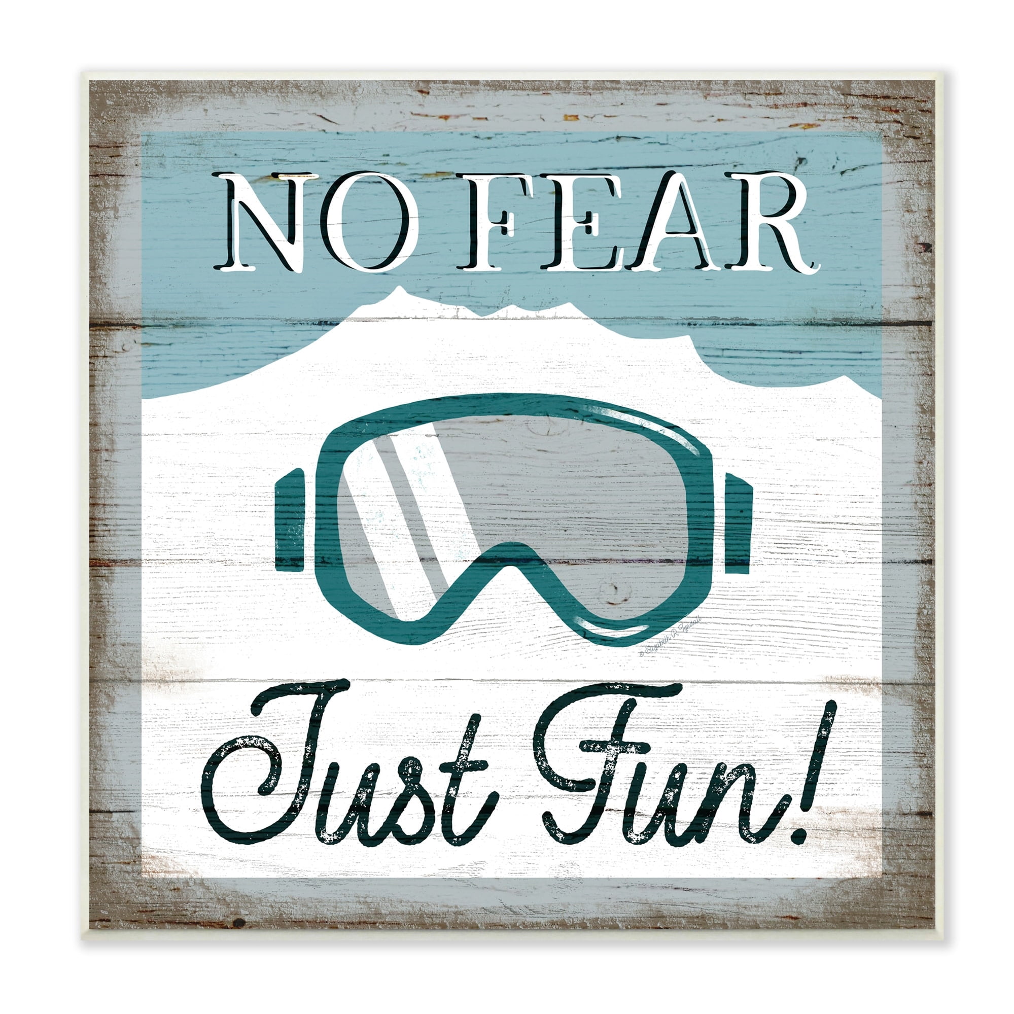 No Fear Just Fun Phrase Blue Ski Goggles 12 in x 12 in Framed Painting Art Print, by Stupell Home Décor