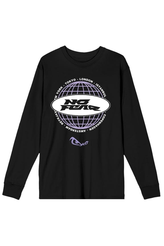 No Fear Oval Logo Adult Black Crew Neck Long Sleeve Tee-Large
