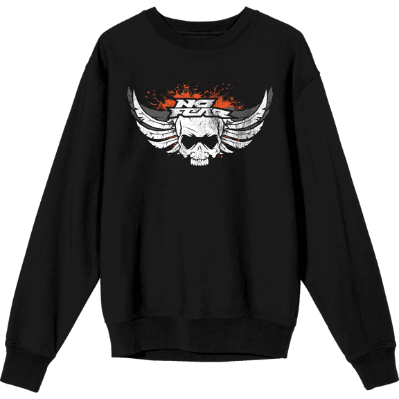 No Fear Skull With Wing Adult Black Crew Neck Long Sleeve Tee-Medium