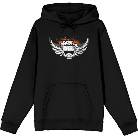 No Fear Skull With Wings Vintage Logo Adult Black Long Sleeve Hoodie-Large