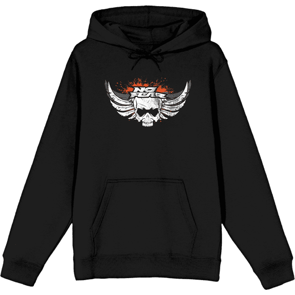 No Fear Skull With Wings Vintage Logo Adult Black Long Sleeve Hoodie-Small