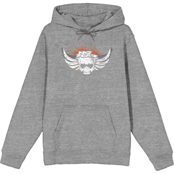 No Fear Skull With Wings Vintage Logo Adult Heather Gray Long Sleeve Hoodie-XL