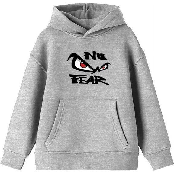 No Fear with Eyes Youth Heather Gray Long Sleeve Hoodie-Medium