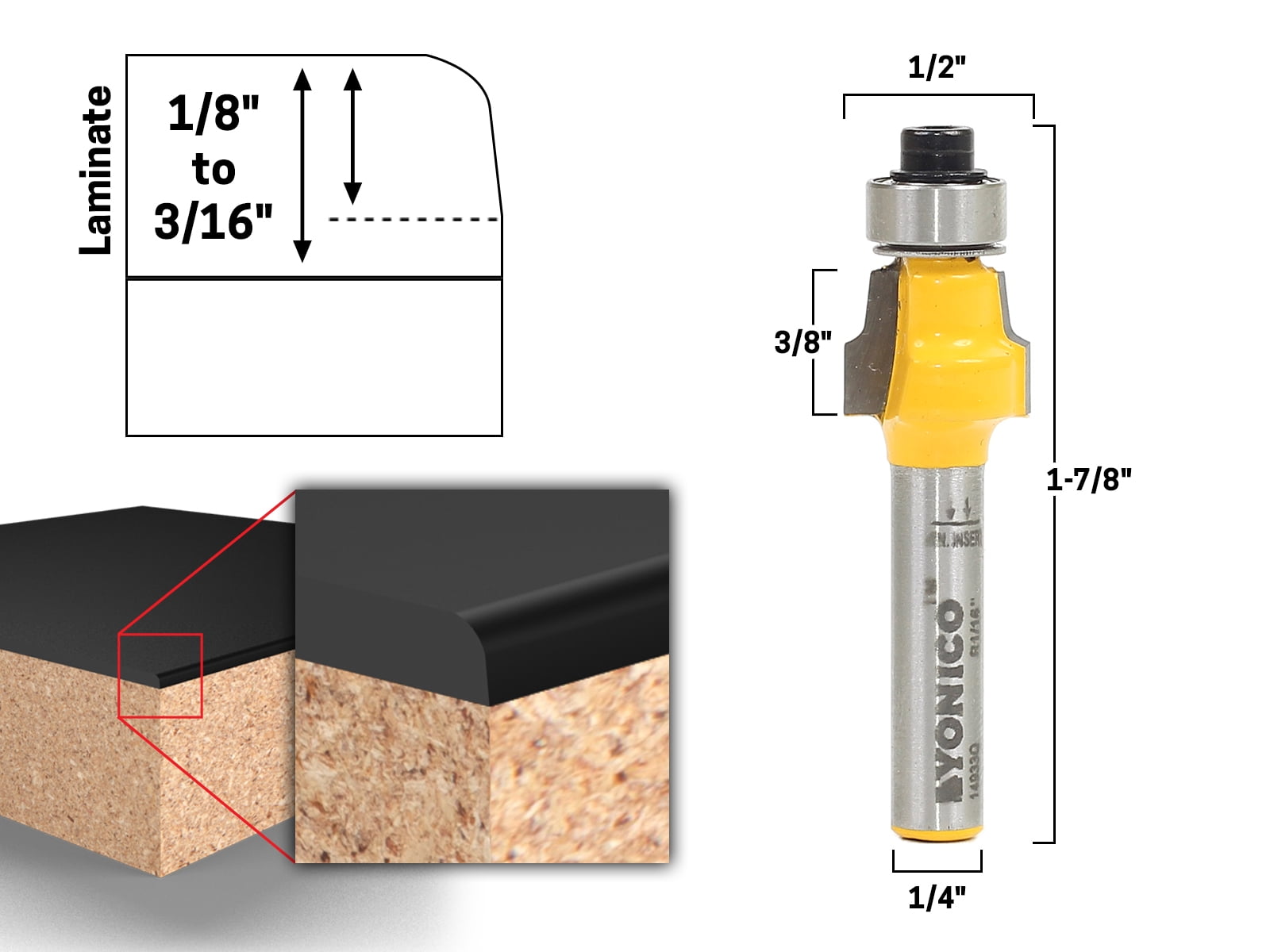 Flush Trim Router Bit YONICO Router Bits No File Radius Trim No File 1/ ...