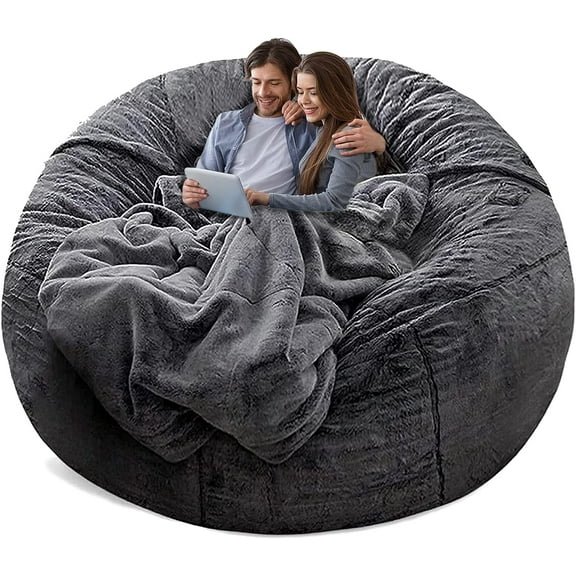 (No Filler) Bean Bag Chair Cover Without Filler,Big Round Soft Fluffy PV Velvet Washable Bean Bag Lazy Sofa Bed Cover for Adults,Living Room Bedroom Furniture Outside,5ft Dark Grey