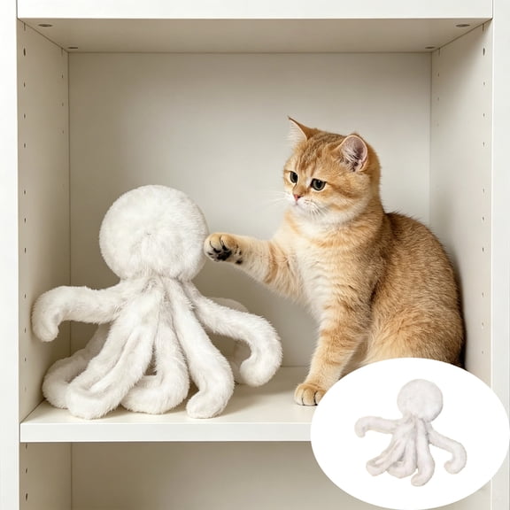 No Filler Plush Octopus Cat Toy, Soft Fluffy Tentacle Design Chasing Toy for Small Medium Cats Daily Entertainment