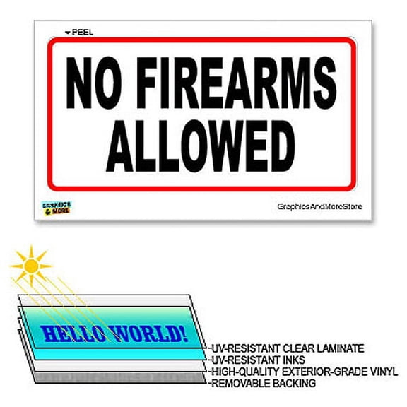 No Firearms Allowed - 12 in x 6 in - Laminated Sign Window Business Sticker