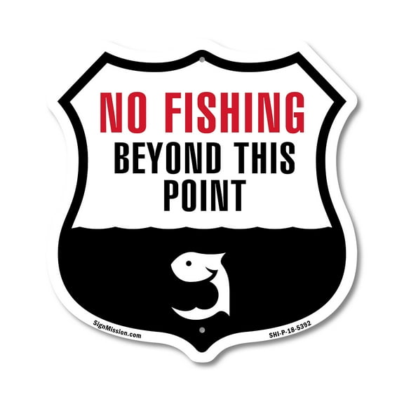 No Fishing Beyond This Point (5 Pack) 12 inch X 12 inch Shield-Shaped Rust-Free Aluminum Metal Signs Weather Resistant Made in the USA